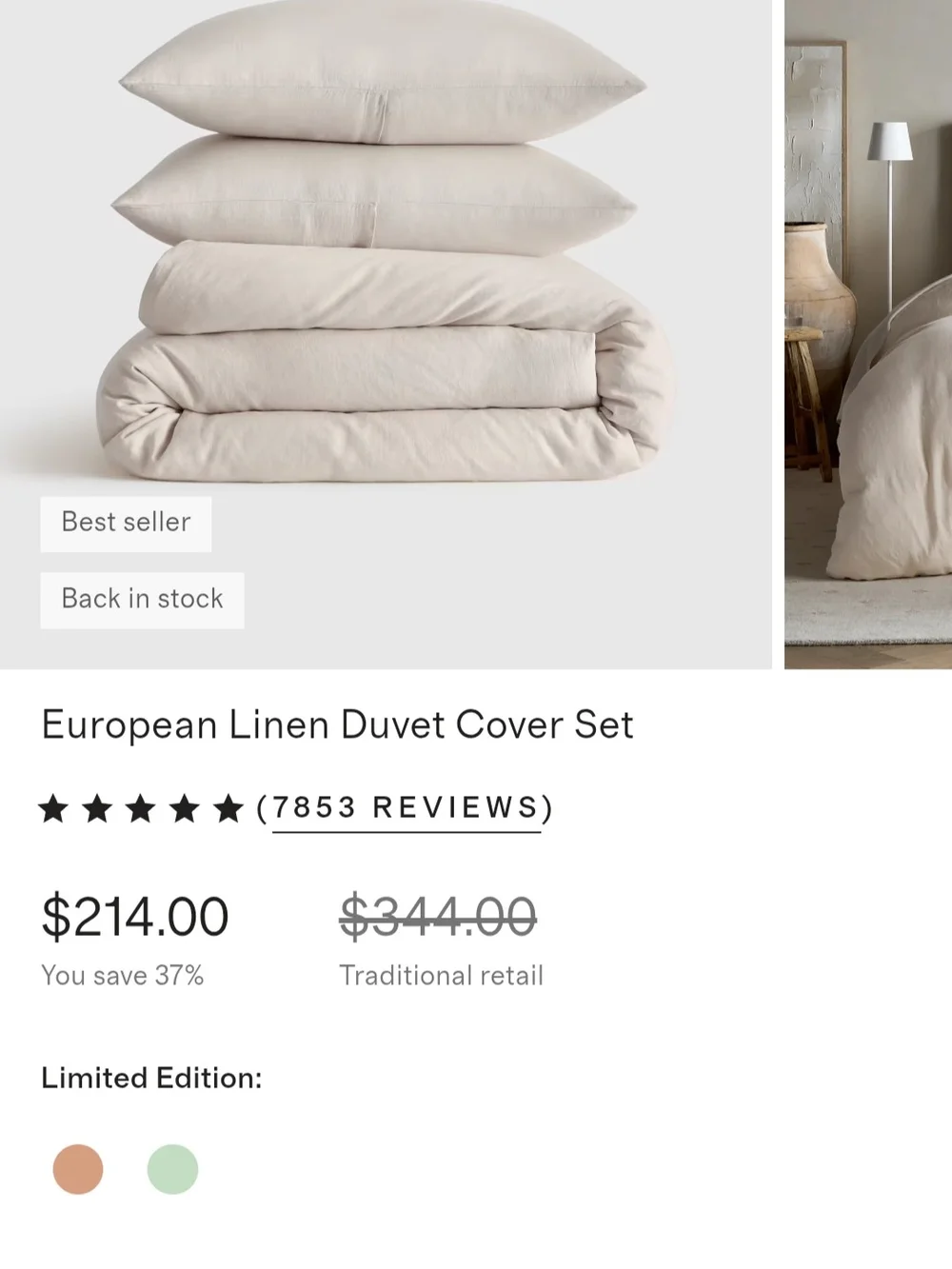 Quince European Linen Duvet Set King/Cal King With Shams Sand